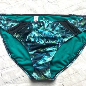 NWOT Athleta Palm Leaf Bikini Bottoms Green Blk
